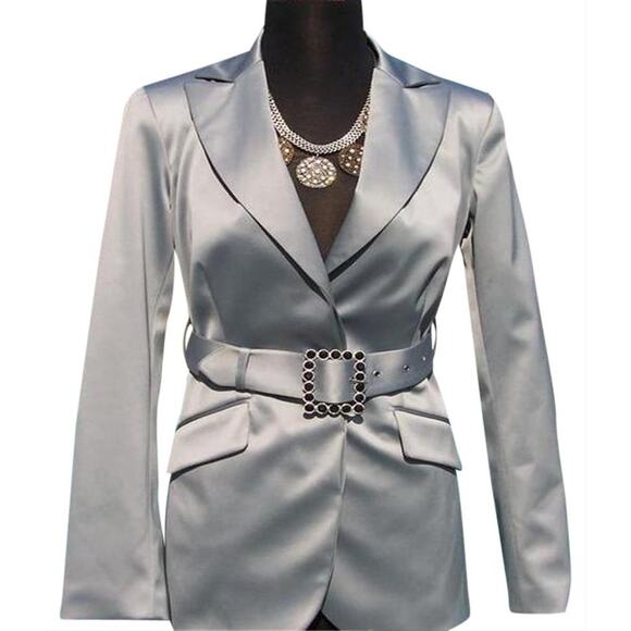 Cache Belt Gray Satin with Black Rhinestone metal Buckle 2" wide New - Picture 4 of 4